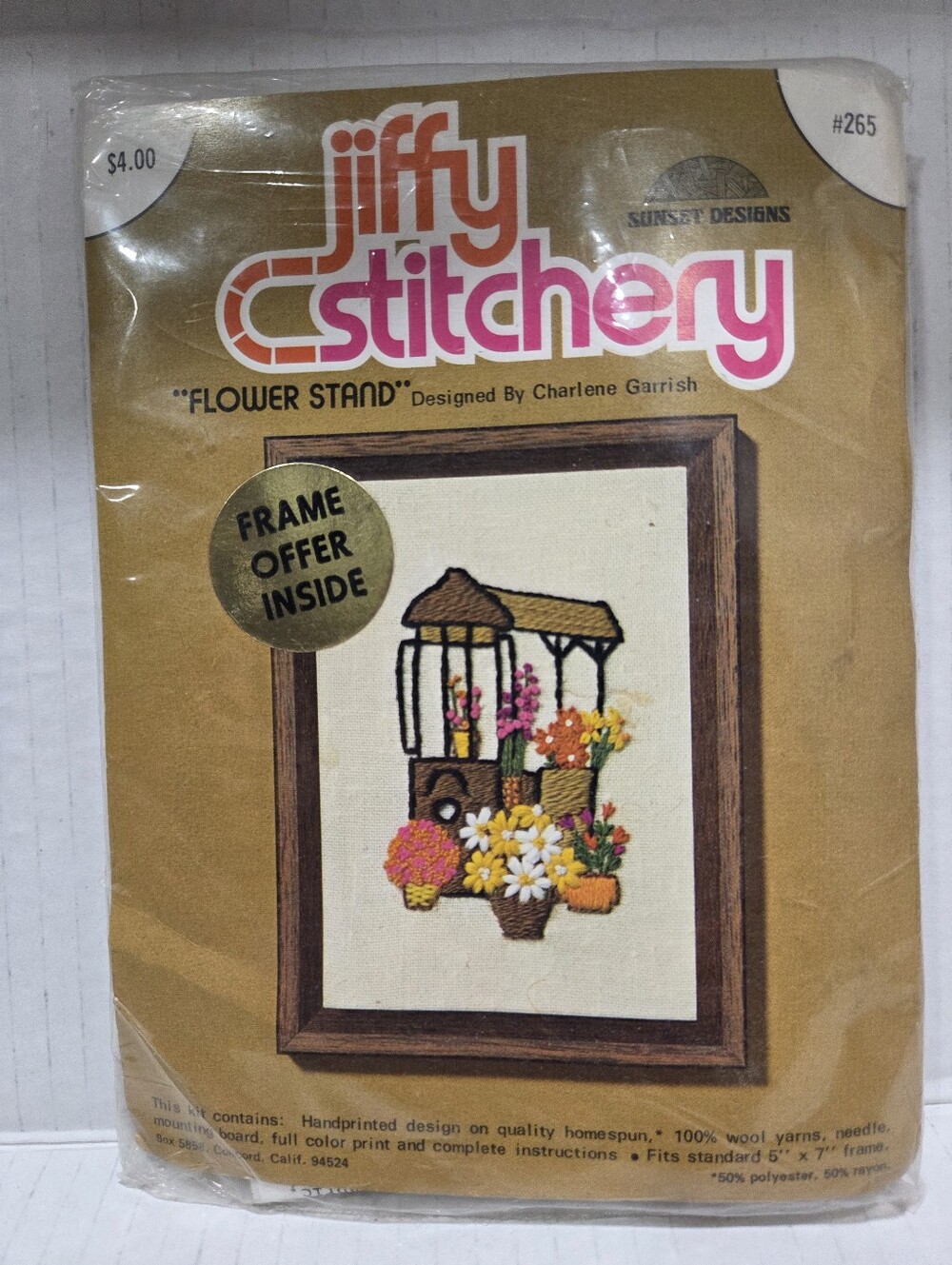 Vintage Jiffy Stitchery Flower Stand #265 Embroidery Kit